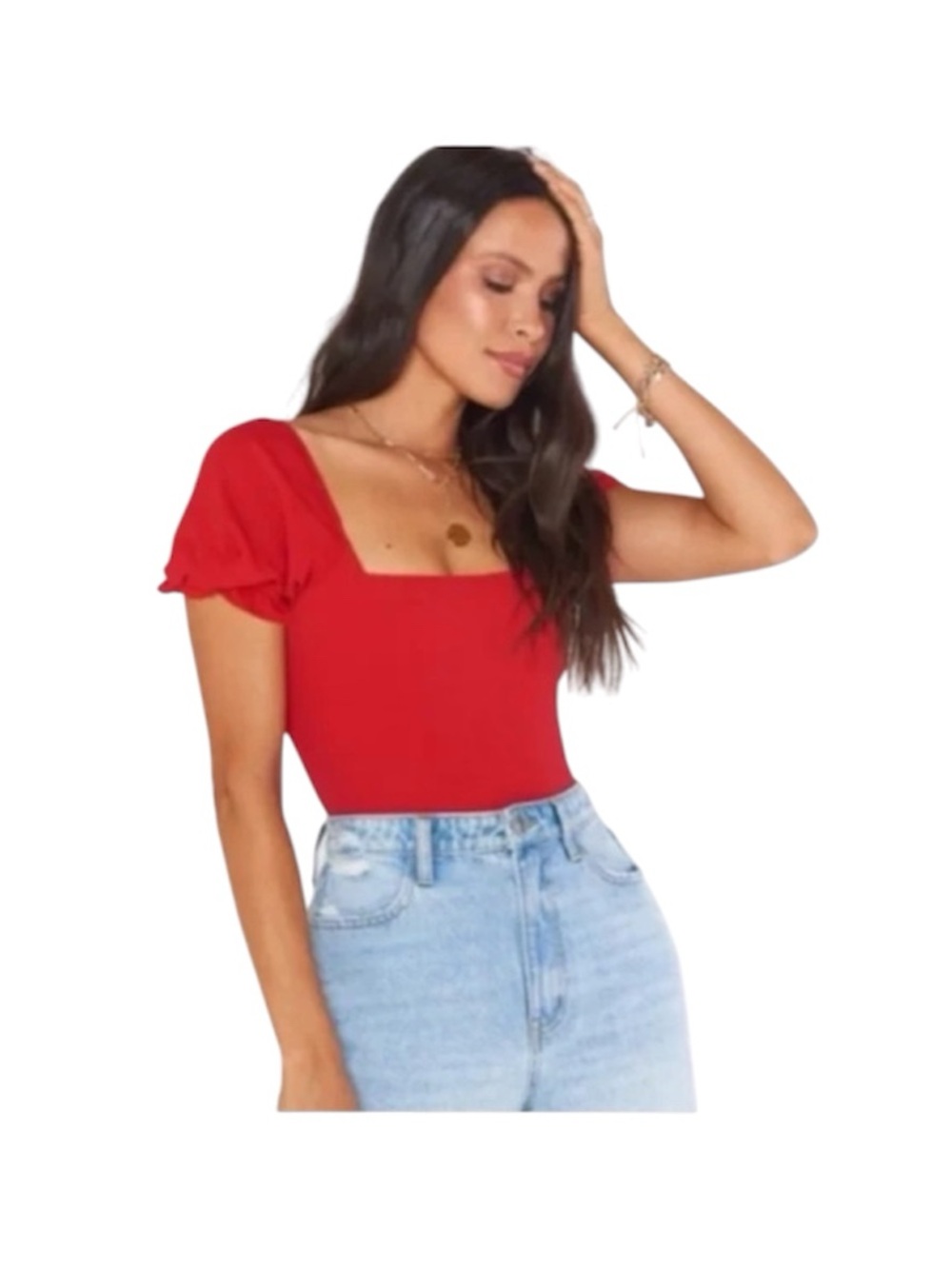 Show Me Your Mumu Baker Bodysuit Red Puff Sleeve Top Size Small